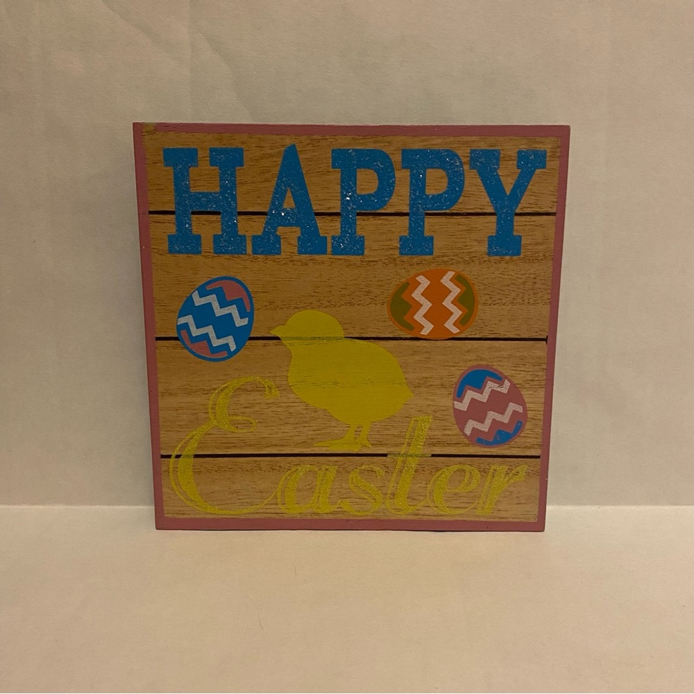 Happy Easter Chick Wooden Block Sign Spring Farmhouse Decor 6”